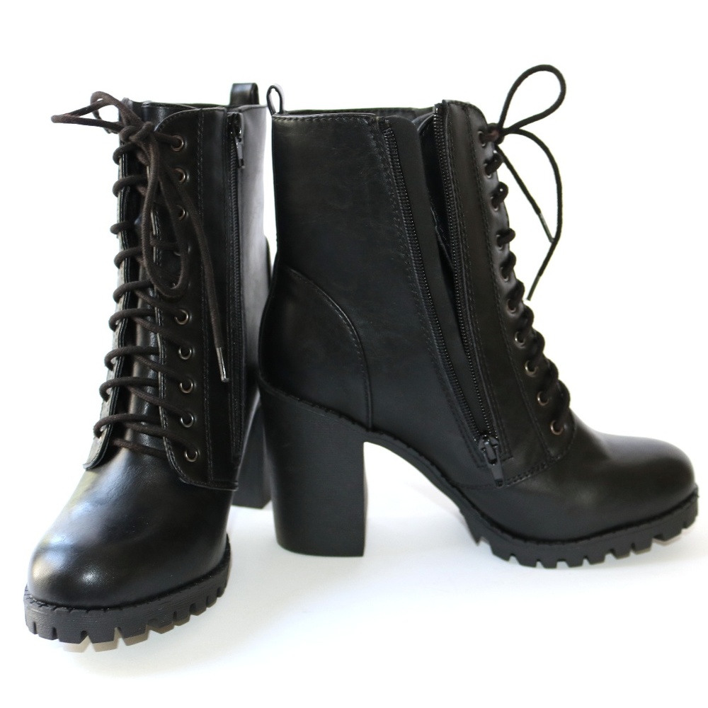 Military Lace Up Zipper Combat Ankle Booties